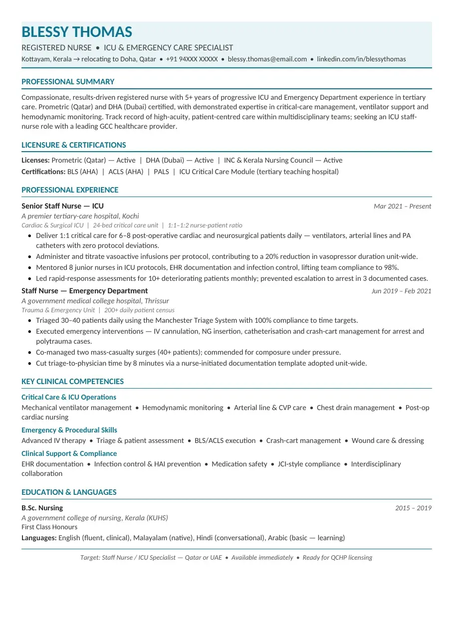 GCC Nurse Elite resume template preview