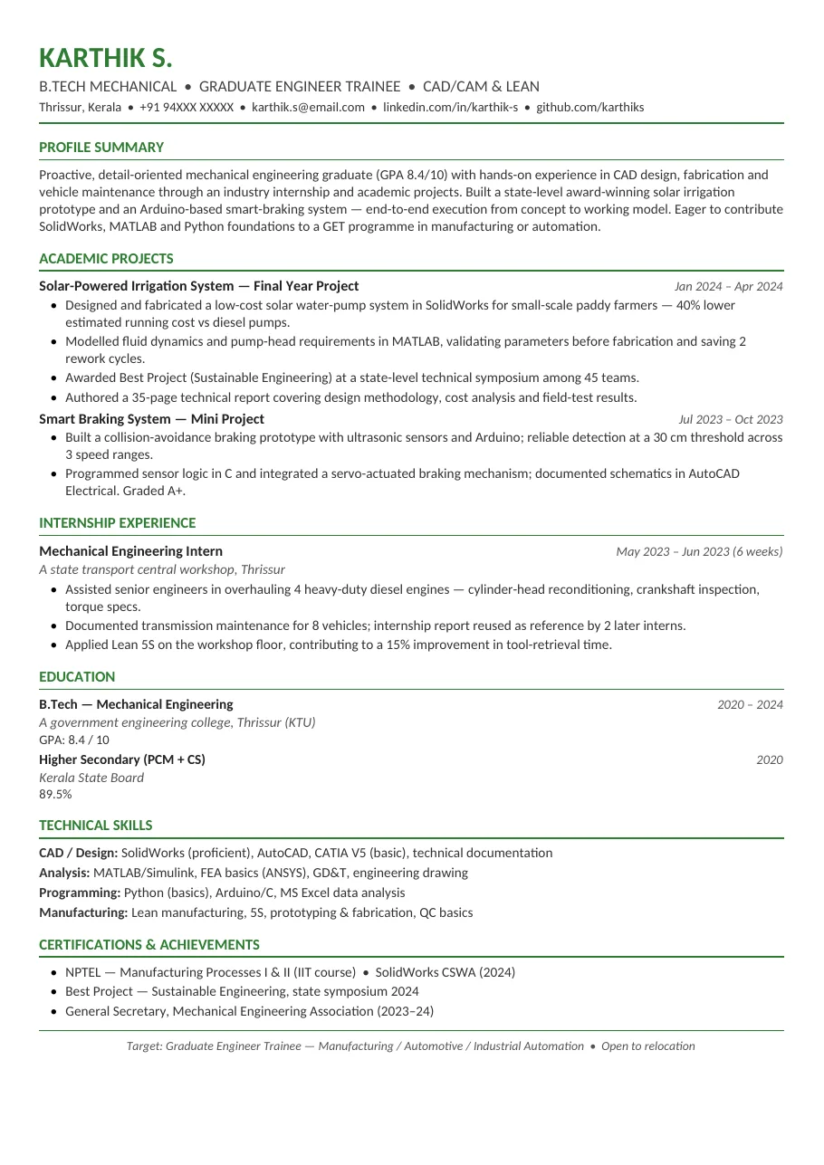 Campus Project Pro resume template preview