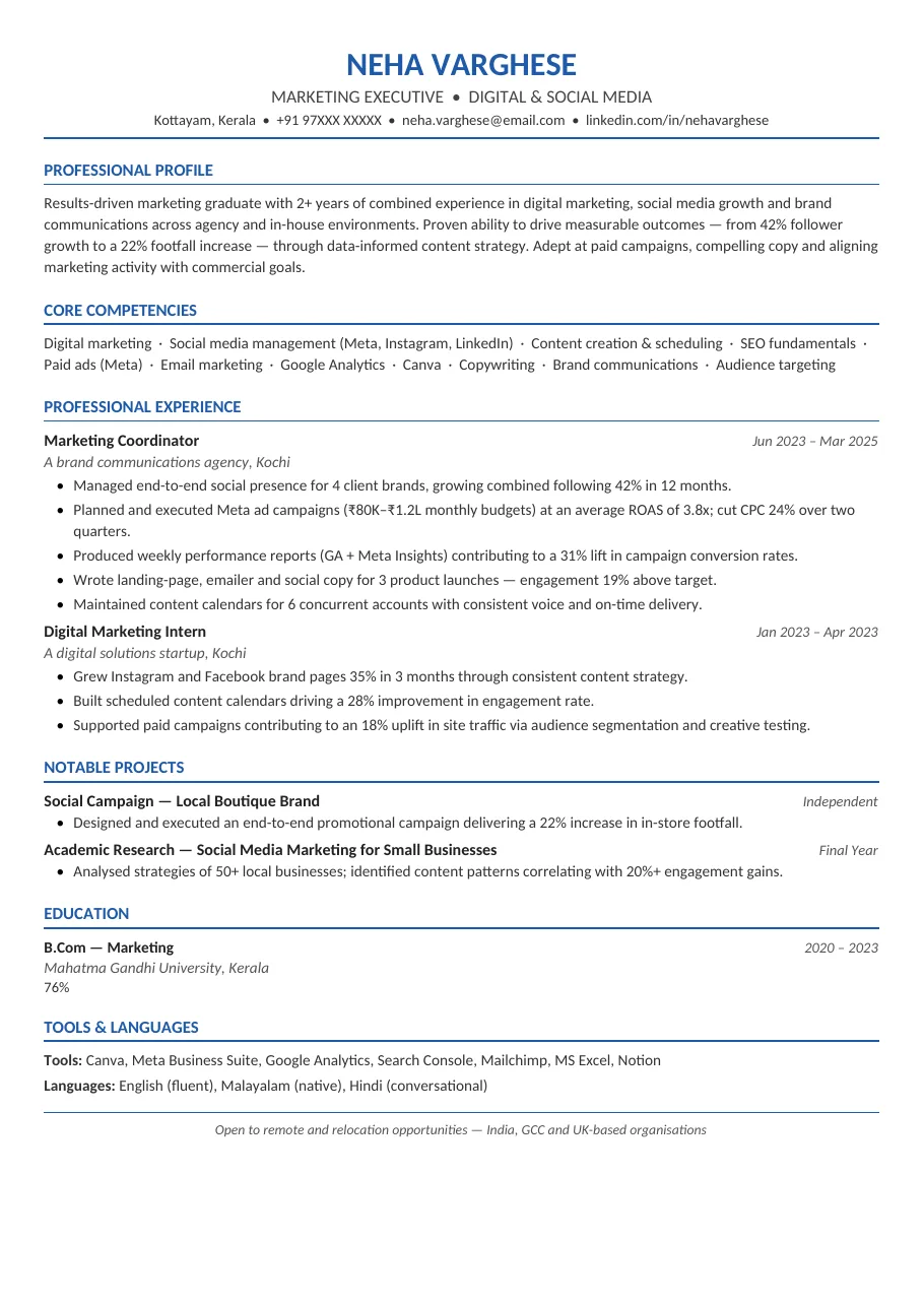 Digital Marketing Edge resume template preview