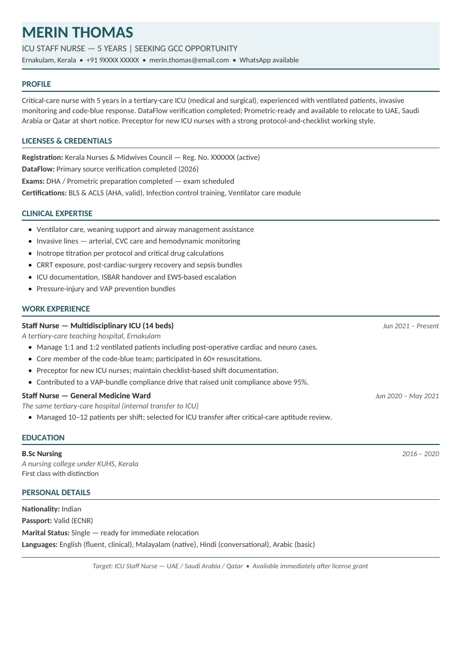 GCC Healthcare Pro resume template preview