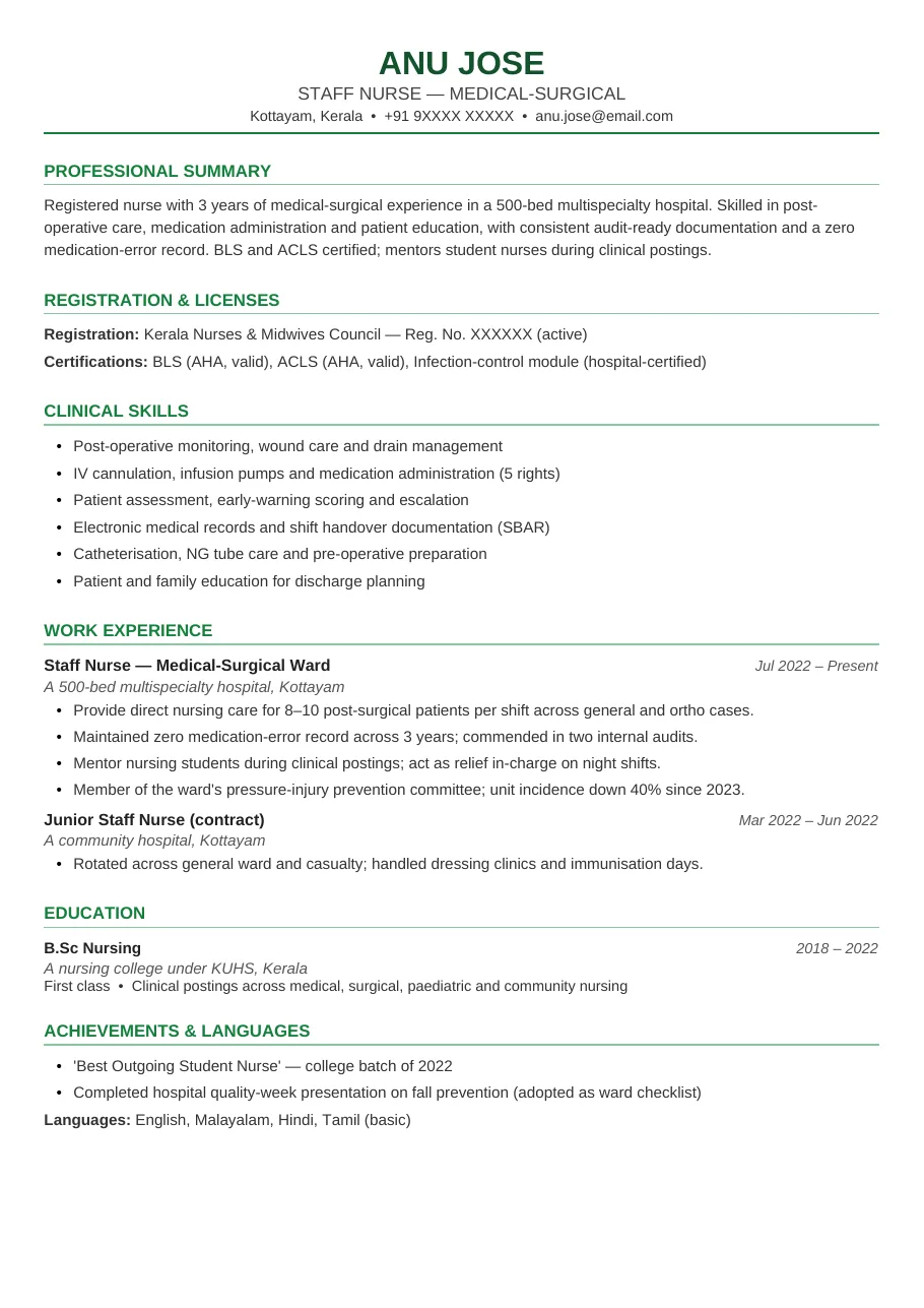 Nurse ATS Classic resume template preview