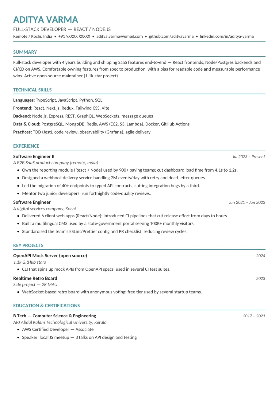 Tech Modern resume template preview