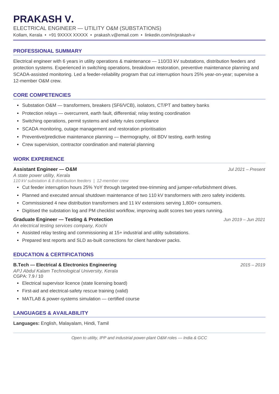 Utility Operations Pro resume template preview